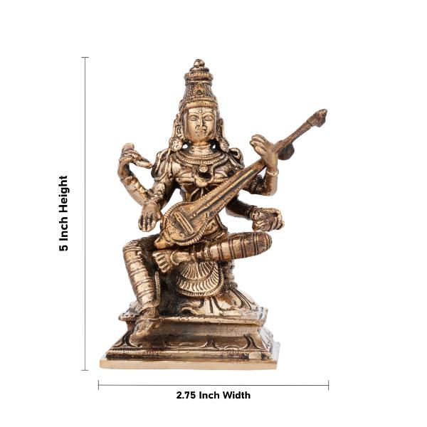 Saraswati Murti - 5 Inches | Panchaloha Statue/ Saraswati Idol for Pooja/ 550 Gms Approx