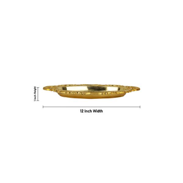 Golden Tray - 1 x 12 Inches | Oval Tray/ Pooja Thali/ Thali Plate for Home