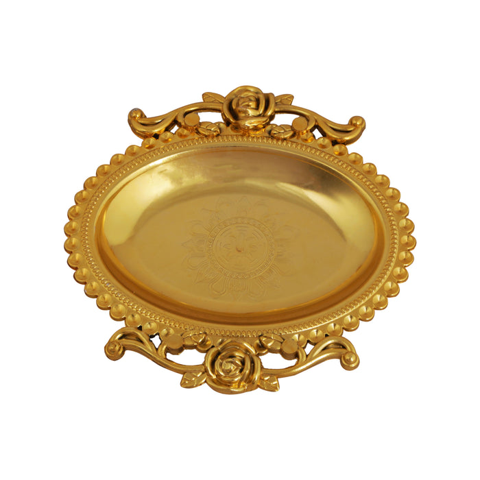 Serving Tray - 1 x 7 Inches | Serving Plate/ Gold & Silver Finish Decorative Tray for Home/ Assorted Design