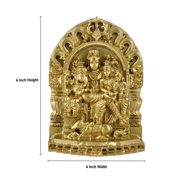 Lord Shiva Family - 6 Inches | Resin Shivan Family with Arch Idol/ Brass Polish Shiva Family Statue for Pooja