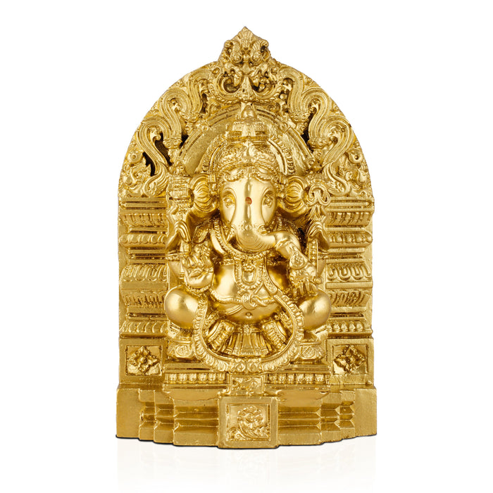 Ganesh Murti - 6 Inches | Resin Vinayagar with Arch Statue/ Brass Polish Ganesha Statue for Home Decor