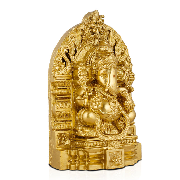 Ganesh Murti - 6 Inches | Resin Vinayagar with Arch Statue/ Brass Polish Ganesha Statue for Home Decor