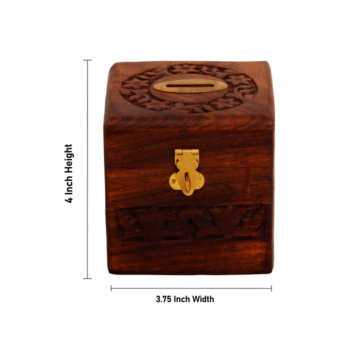 Cash Box - 4 x 3.75 Inches | Squaire Shape Cash Box with Lock/ Wooden Money Box for Women