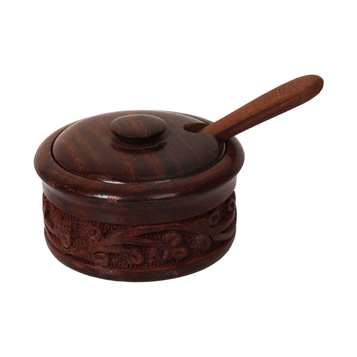 Sugar Bowl with Spoon - 1.5 x 3 Inches | Wooden Sugar Container/ Sugar Pot with Spoon for Home Decor