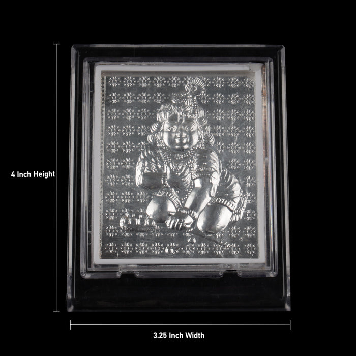 Krishna Frame - 4 x 3.25 Inches | Silver Crawling Kannan Acrylic Stand for Worship