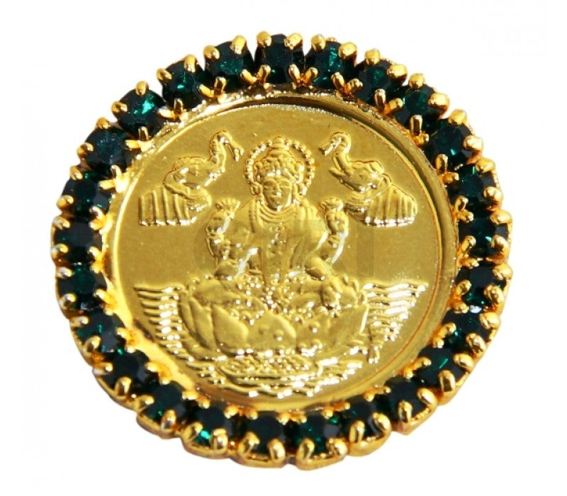 Lakshmi Coin - 1.25 Inches | Laxmi Coin/ Gold Polish with Stone Coin for Pooja
