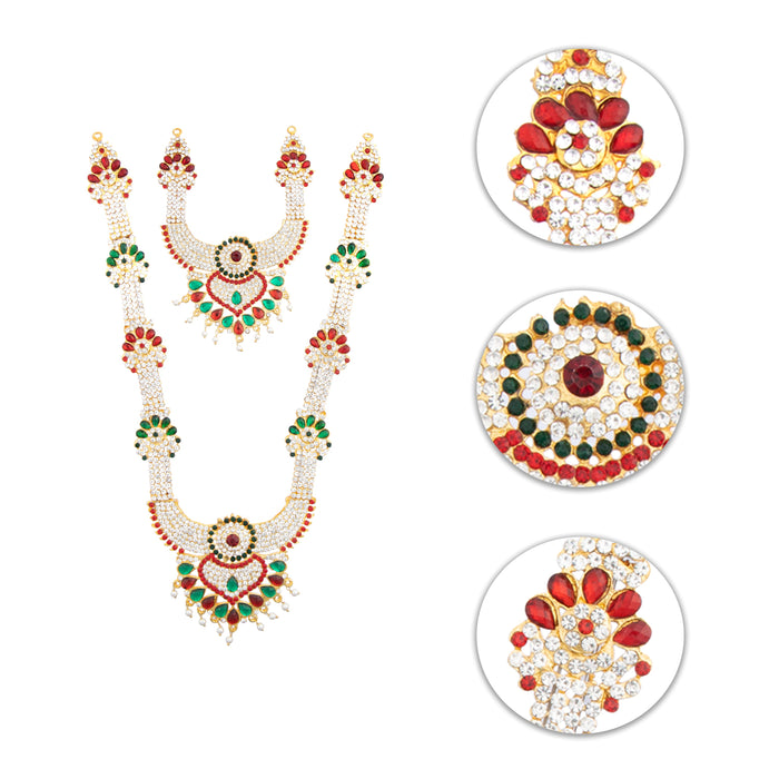 Stone Haram & Stone Necklace - 12 x 5 Inches | Multicolour Stone Jewelry/ Jewellery for Deity