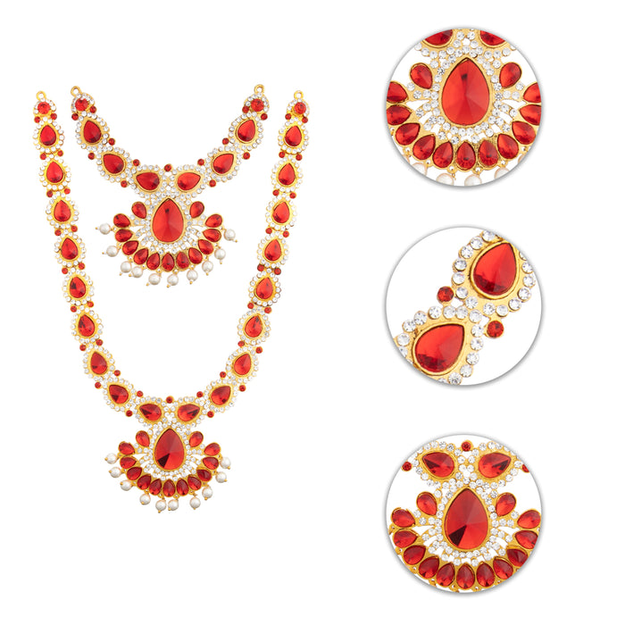 Stone Haram & Stone Necklace - 12 x 5 Inches | Multicolour Stone Jewelry/ Jewellery for Deity