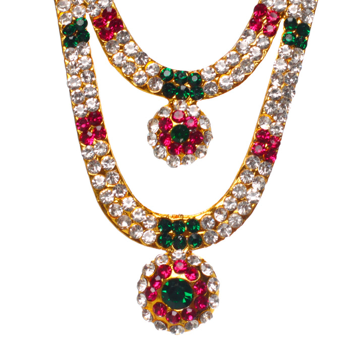 Stone Haram & Stone Necklace Set - 3 x 1.75 Inches | Haram Necklace Set/ Multicolour Stone Jewelry for Deity