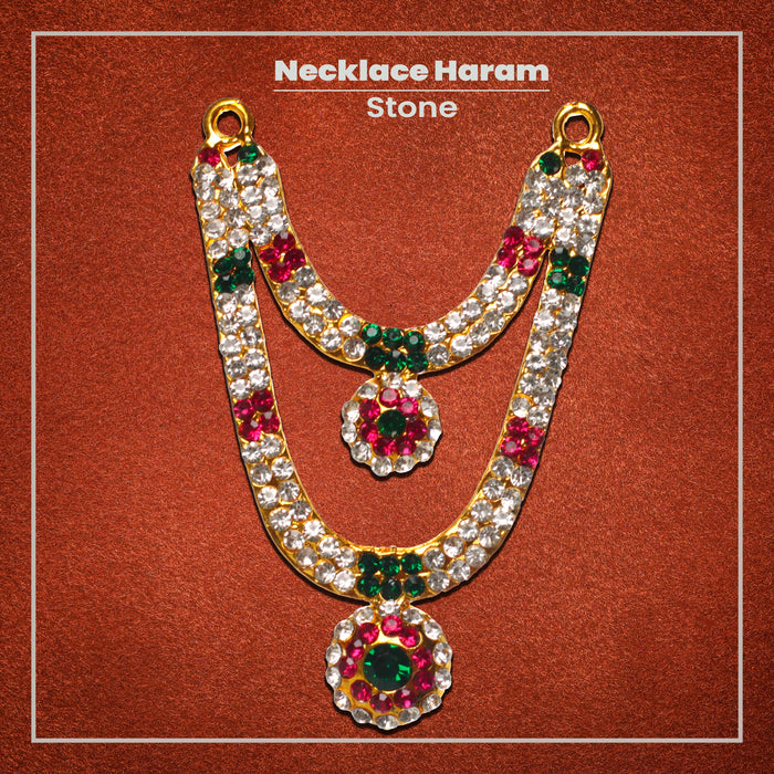 Stone Haram & Stone Necklace Set - 3 x 1.75 Inches | Haram Necklace Set/ Multicolour Stone Jewelry for Deity