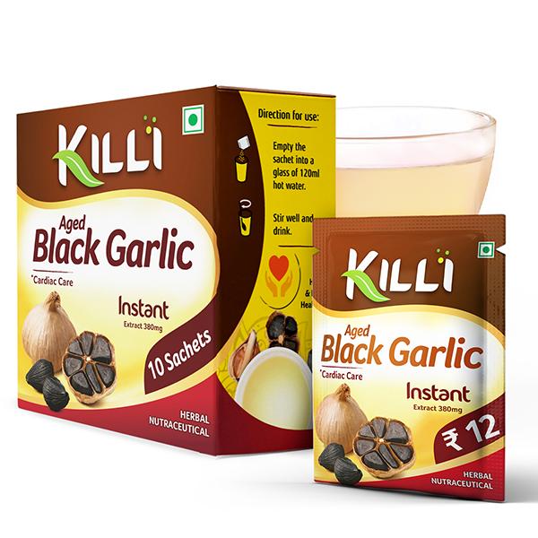 KILLI Aged Black Garlic Instant Ayurvedic Extract, 10 Sachets for Healthy Heart
