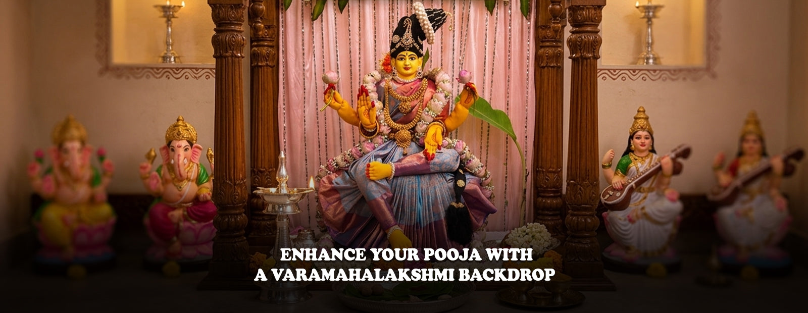 Enhance Your Pooja with a Varamahalakshmi Backdrop.