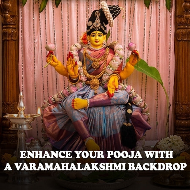 Enhance Your Pooja with a Varamahalakshmi Backdrop.