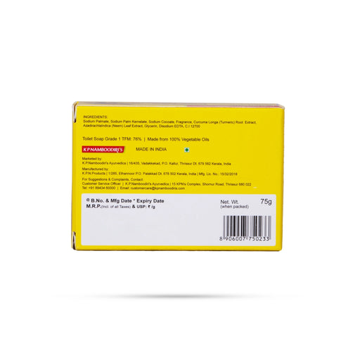 Turmeric Harbal Soap - 75 Gms | KP Namboodiri’s/ Enriched With Neem Soap for Clear & Glowing Skin - Body Care