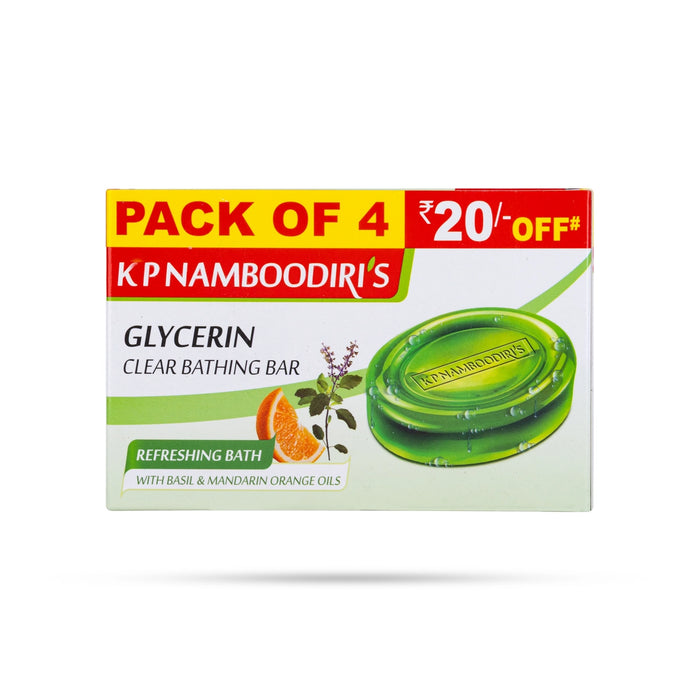 KPN Glycerin Clear Bathing Bar - 75 Gms | Pack Of 4 / Refeshing Bath With Basil & Mandarin Orange Oils - Body care