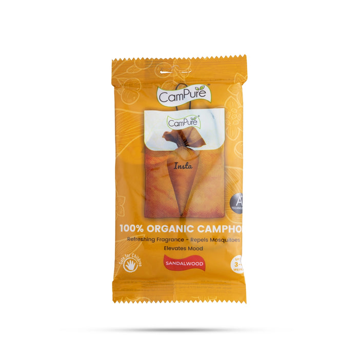Campure Organic Camphor Insta Sandalwood Air Freshener - 30 Gms | Air Purifier/ Car Freshner For Calming Aroma - Room Freshener