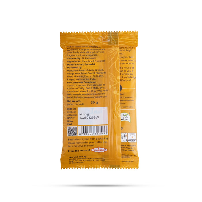 Campure Organic Camphor Insta Sandalwood Air Freshener - 30 Gms | Air Purifier/ Car Freshner For Calming Aroma - Room Freshener