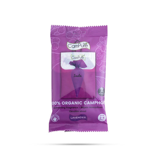 Campure Organic Camphor Insta Lavender Air Freshener - 30 Gms | Air Purifier/ Car Freshner For Soothing Aroma - Room Freshener