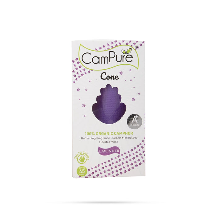 Campure Cone Lavender - 60 Gms | Organic Camphor/ Refreshing Fragrance - Repels Mosquitoes Elevates Mood