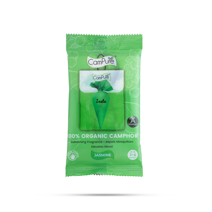 Campure Organic Camphor Insta Jasmine Air Freshener - 30 Gms | Air Purifier/ Car Freshner For Floral Aroma - Room Freshener