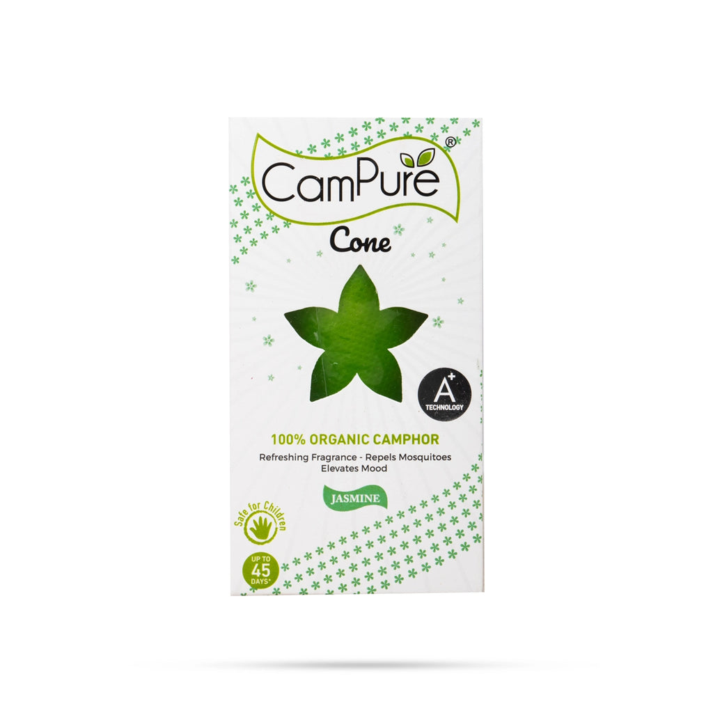 Campure Cone Jasmine - 60 Gms | Organic Camphor/ Refreshing Fragrance - Repels Mosquitoes Elevates Mood