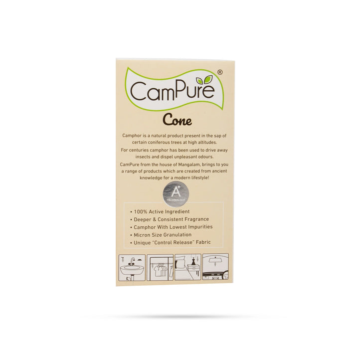 Campure Cone Sandalwood - 60 Gms | Organic Camphor/ Refreshing Fragrance - Repels Mosquitoes Elevates Mood