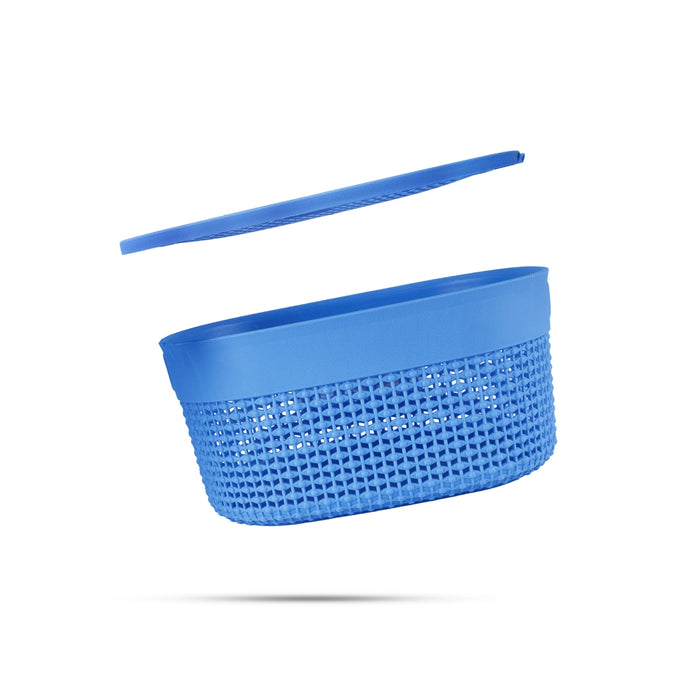 Kitchen Basket With Lid - 5 x 10 Inches | Oval Shape Storage Basket/ Plastic Basket/ Filo Basket for Home - Basket