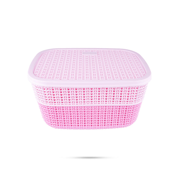 Kitchen Basket With Lid - 6 x 11 Inches | Rectangle Shape Storage Basket/ Plastic Basket for Home