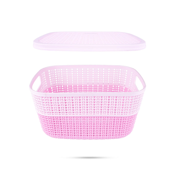 Kitchen Basket With Lid - 6 x 11 Inches | Rectangle Shape Storage Basket/ Plastic Basket for Home