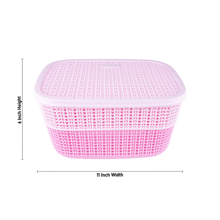 Kitchen Basket With Lid - 6 x 11 Inches | Rectangle Shape Storage Basket/ Plastic Basket for Home