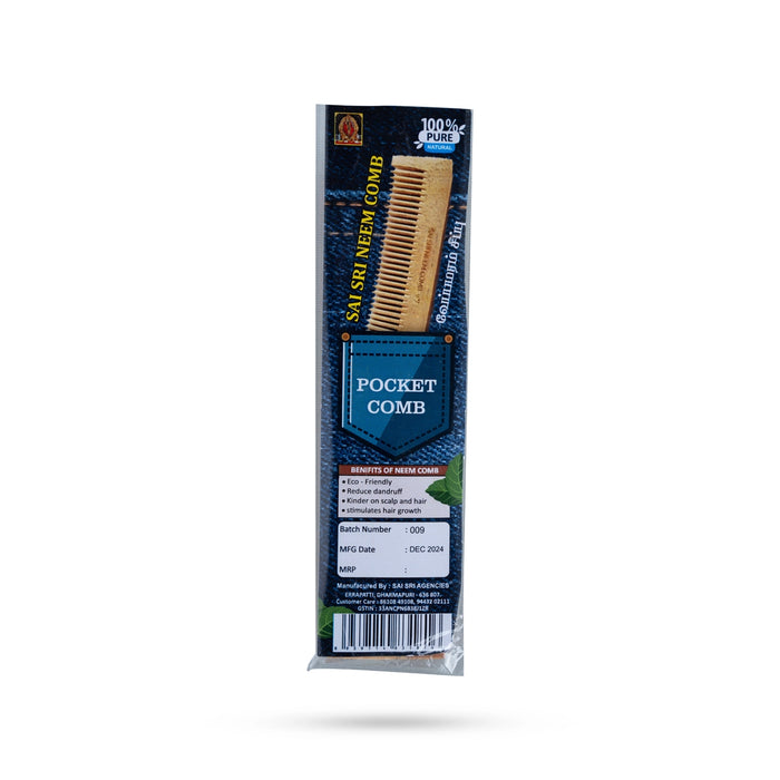 Neem Comb - 5 Inches | Pocket Comb/ Neem Hair Comb/ Neem Wood Comb for Hair - Hair Accessories