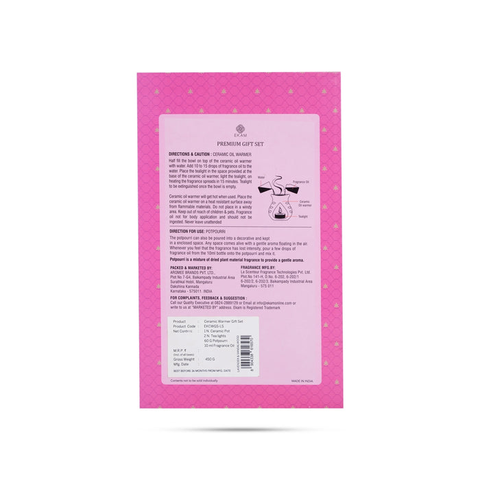 Home Fragrance Premium Gift Set | Lavender&Sandalwood Reed Diffuser/T Light Candle/Ceramic Oil Warmer Pot For Gifting - Room Freshener