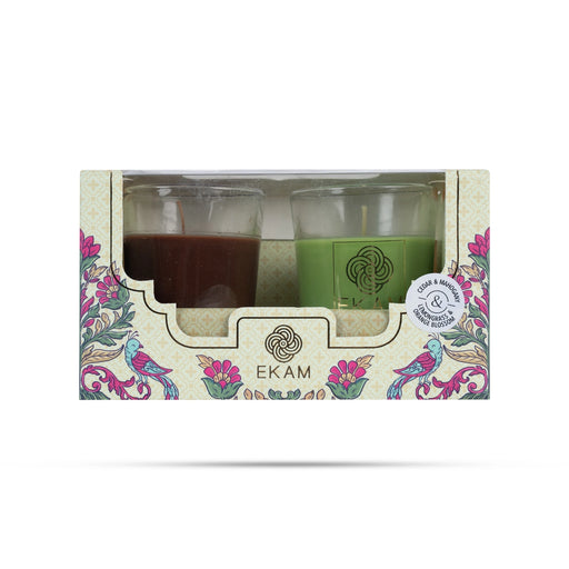 Scented Candle Jar Pack | 2 Pcs/ Cedar & Mahogany,Lemongrass & Orange Blossom Shot Glass Candle For Home Aroma - Candles