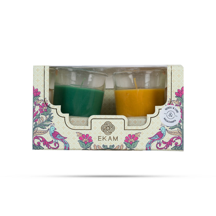 Scented Candle Jar Pack | 2 Pcs/ Room Freshener Candle/ Neroli&Lime,Nagachampa Shot Glass Candle For Home Aroma - Candles