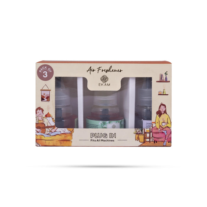 Ekam Air Freshener Oil | Pack Of 3/ Plug In Refill Oil/ Lemongrass/ Lavender/ Jasmine Perfumed Oil For Home - Room Freshener