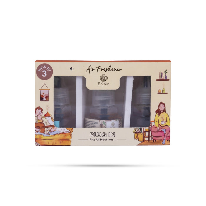 Ekam Air Freshener Oil | Pack Of 3/ Plug In Refill Oil/ Lavender/ Mahogany/ Ocean Dream Perfumed Oil For Home - Room Freshener