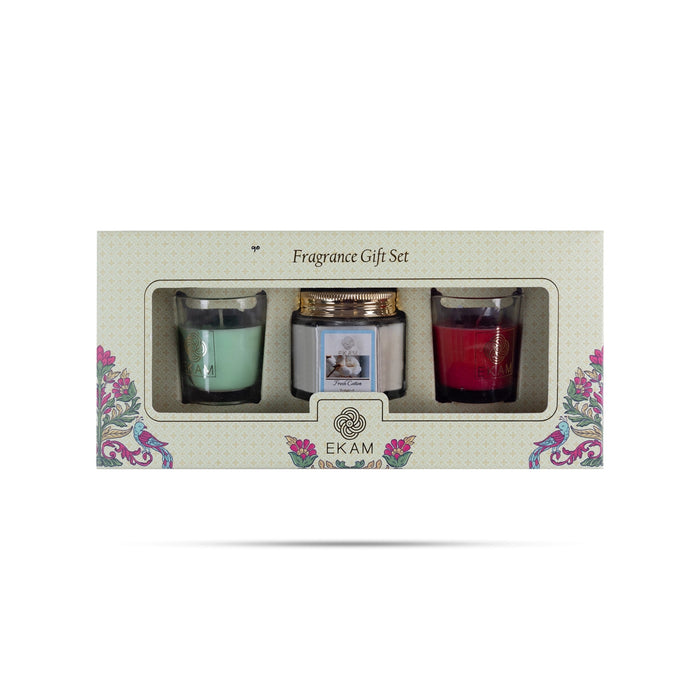 Home Fragrance Gift Set- 3 Pcs | Shot Glass Scented Candle Jar/ Jasmine&Freesia,Rose&Lily,Fresh Cotton For Relaxation - Candles