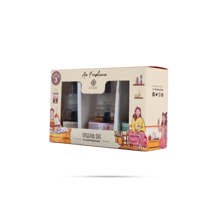 Ekam Air Freshener Oil | Pack Of 3/ Plug In Refill Oil/ Rose/ Mahogany/ Jasmine Perfumed Oil For Home - Room Freshener