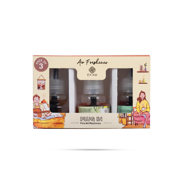 Ekam Air Freshener Oil | Pack Of 3/ Plug In Refill Oil/ Rose/ Lemongrass/ Jasmine Perfumed Oil For Home - Room Freshener