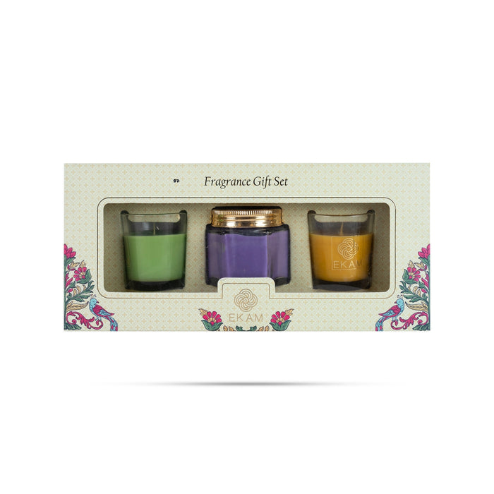 Home Fragrance Gift Set- 3Pcs | Shot Glass Scented Candle Jar/Orange Blossom,Lemongrass,Lavender Nagachampa For Refreshing - Candles