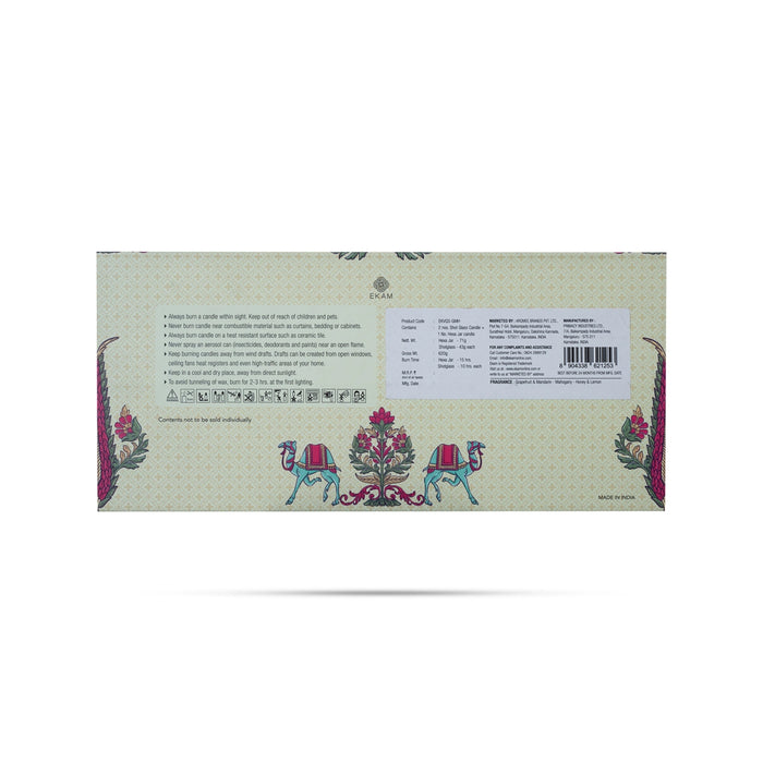 Home Fragrance Gift Set- 3 Pcs | Shot Glass Scented Candle Jar/Grapefruit Mandarin,Honey Lemon,Mahogany For Soothing Light - Candles