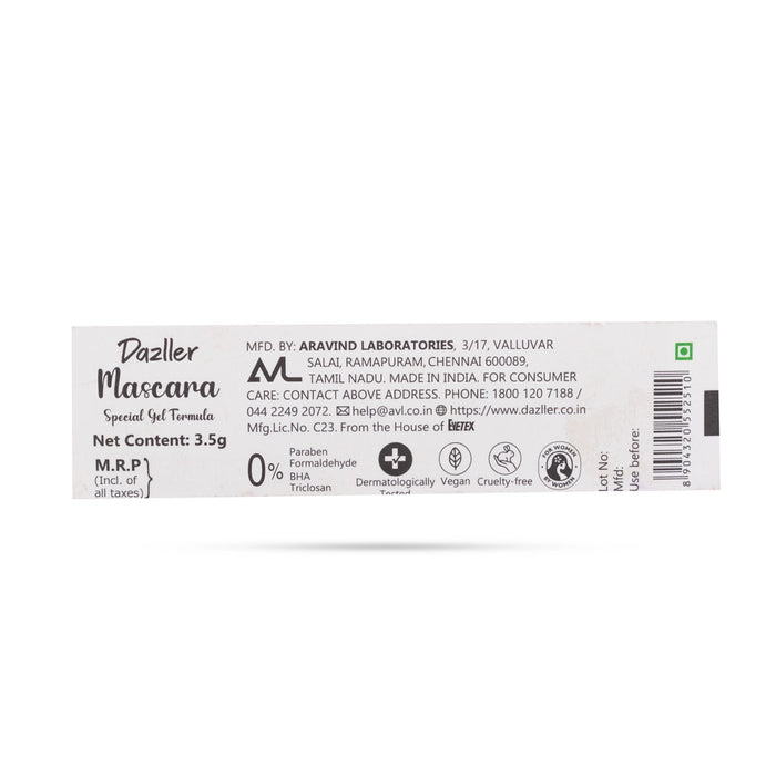 Dazller Mascara - 3.5 Gms | Volume, Length & Curl/ Bold & Defined Lashes/ Long Lasting, Smudge Proof Eye Makeup - Cosmetics