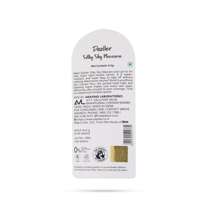 Dazller Silky Sky Mascara - 6.5 Gms | Eye Makeup / Smudge Proof & Defined Lashes