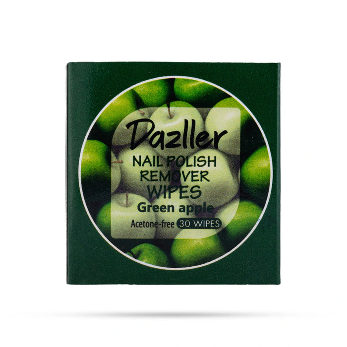 Dazller Nail Polish Remover Wipes - Green Apple - 30 Wipes | Instant Cleaning Pads / Quick Nail Color Removal