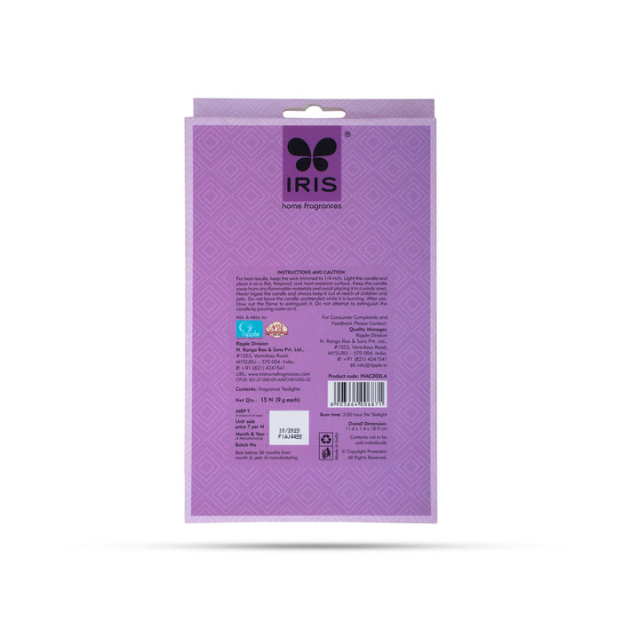 Iris 15 Pack Fragranced Tealights - Lavender | 15 Pcs/ Iris Home Fragrances