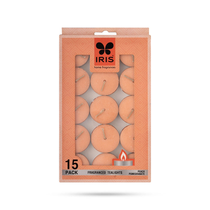 Iris Tealight Candles - 15 Pcs | Peach Pomegranate Tealignts/ Multi Purpose scented Tealights/ Home Fragrances