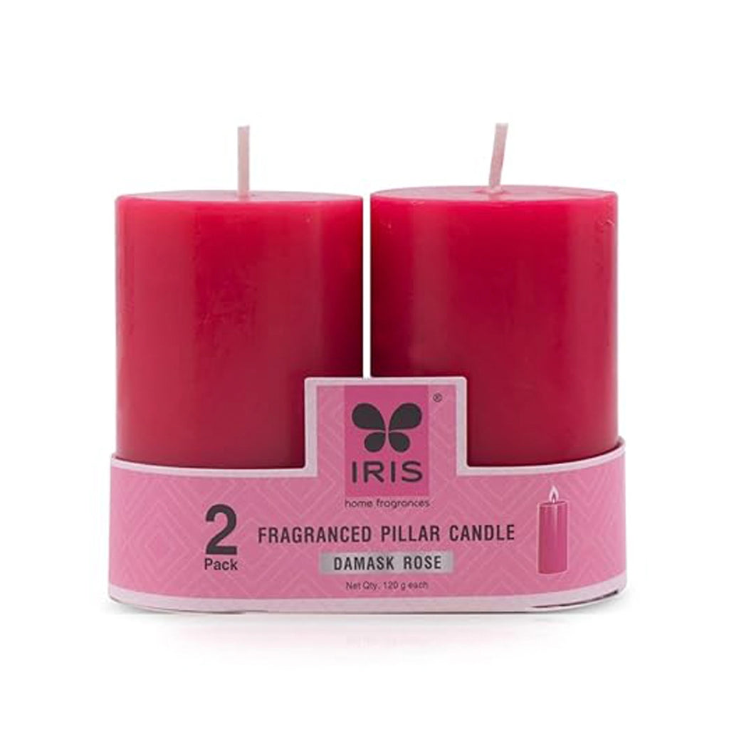 Iris Set of 2 Fragranced Pillar Candle - Damask Rose | 2 Pcs/ Iris Home Fragrances