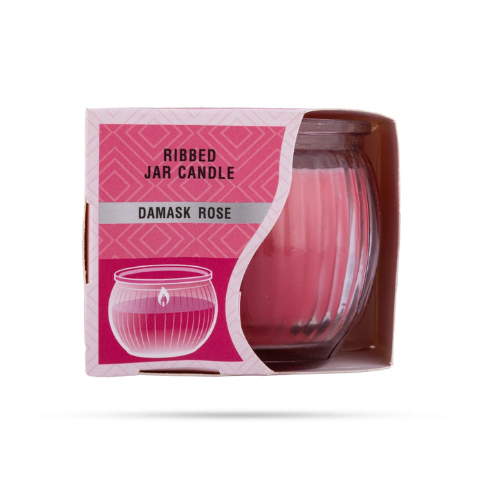 Scented Candle Jar- 110 Gms | Glass Candle/ Damask Rose Home Fragrances/ Room Freshener Candle For Soothing Aroma