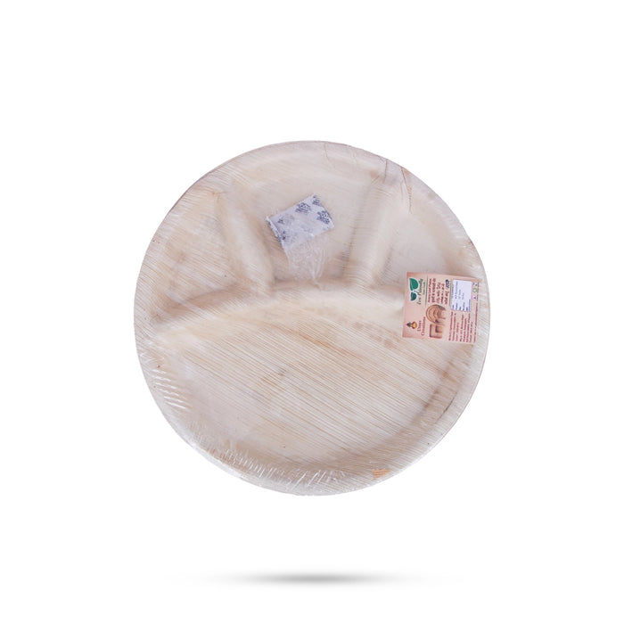 Areca Leaf Plate Set - 12 Inches | 10 Pcs/ Round Shape Areca Palm Plates/ Disposable Plate for Temple/ 830 Gms - Eco Friendly Plates & Cups