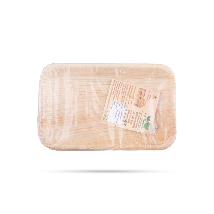 Areca Leaf Plate Set - 9 x 6 Inches | 10 Pcs/ Rectangle Shape Areca Palm Plates/ Disposable Plate/ 400 Gms - Eco Friendly Plates & Cups